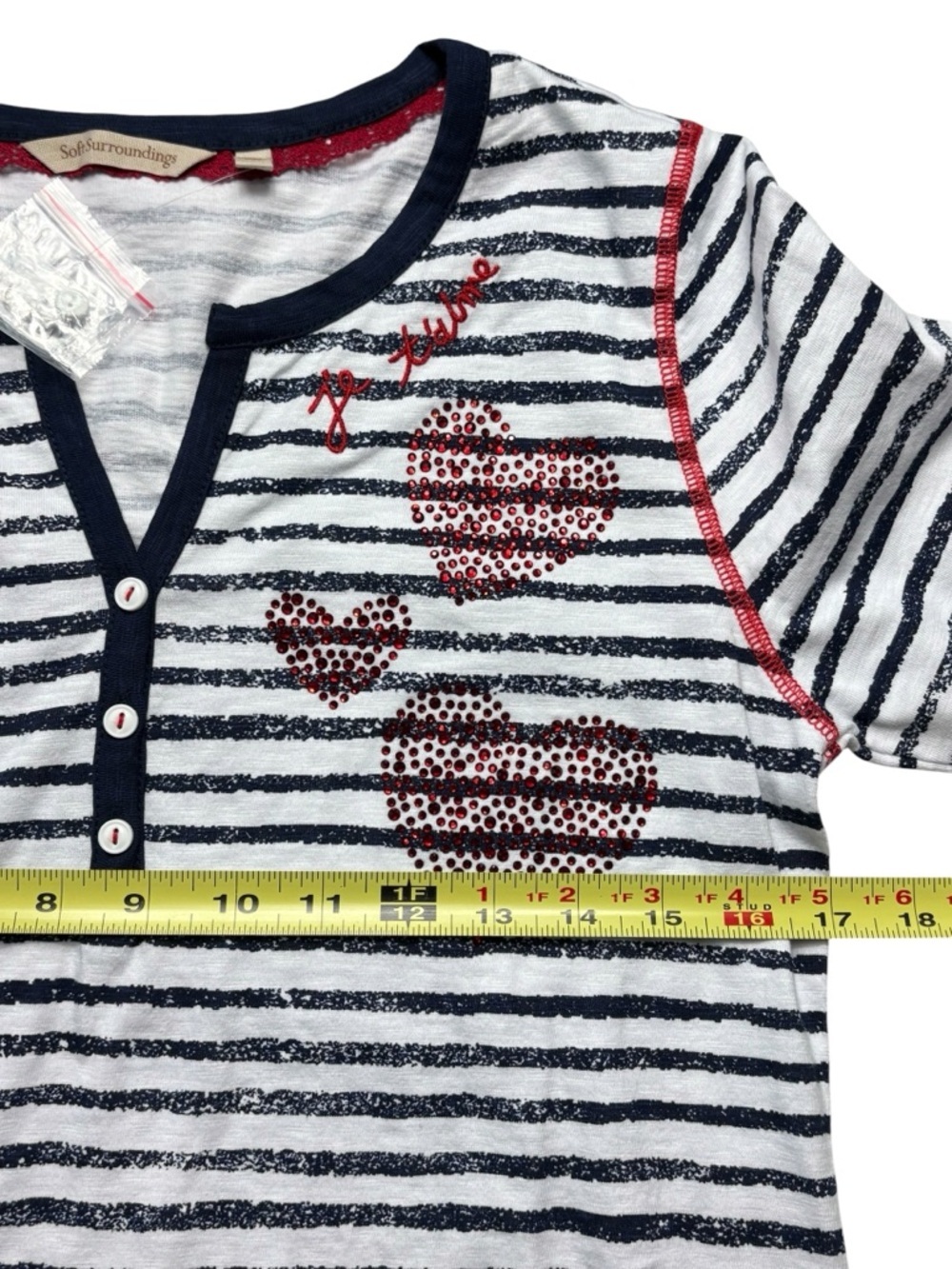 NEW Soft Surroundings Lots of Love Striped 3/4 SIv Je Taime Knit Tunic XS - Picture 7 of 10